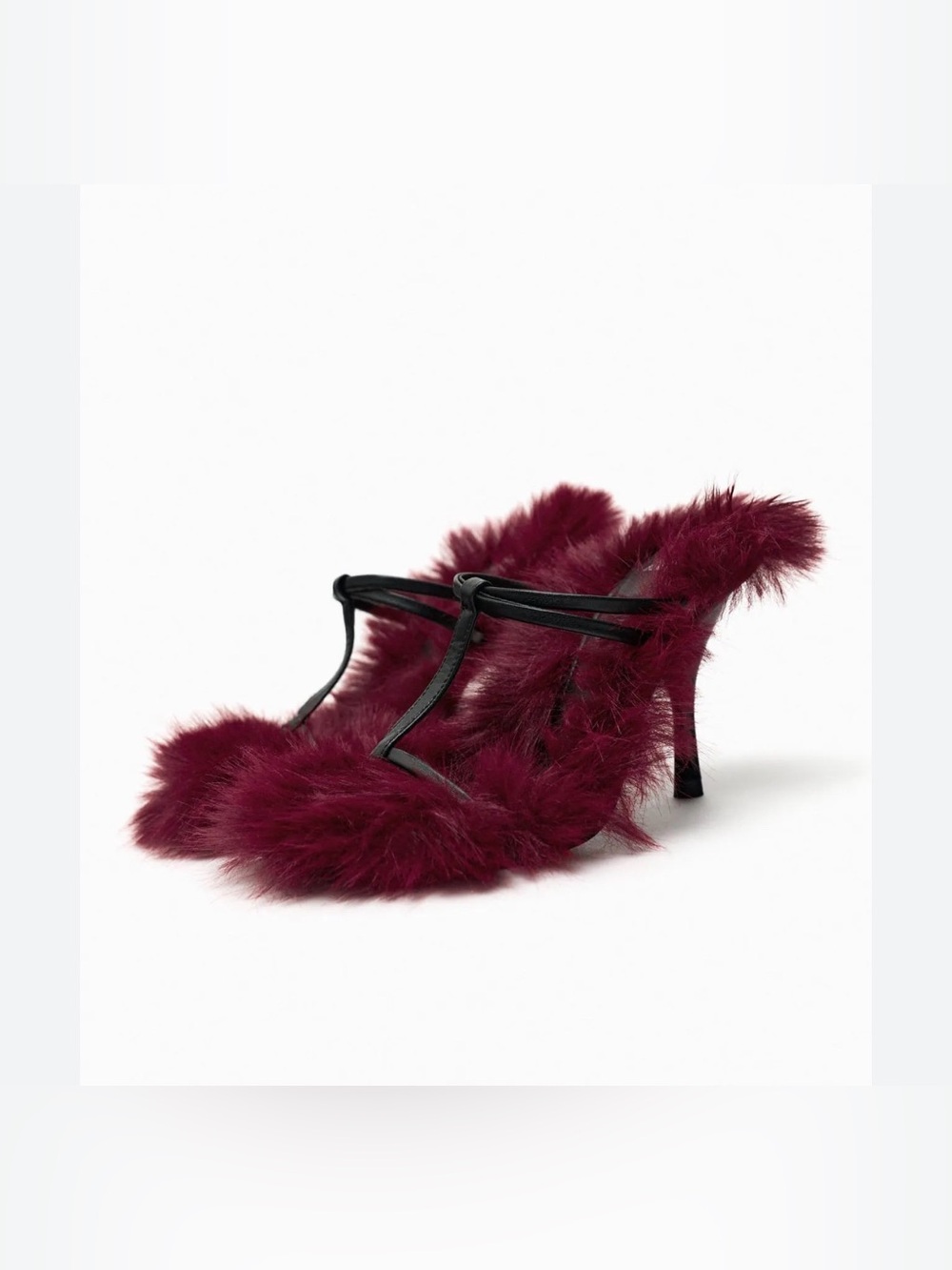 Rare Zara Burgundy Faux Fur Heeled Strappy Sandals Size 7.5 EU 38 Editorial